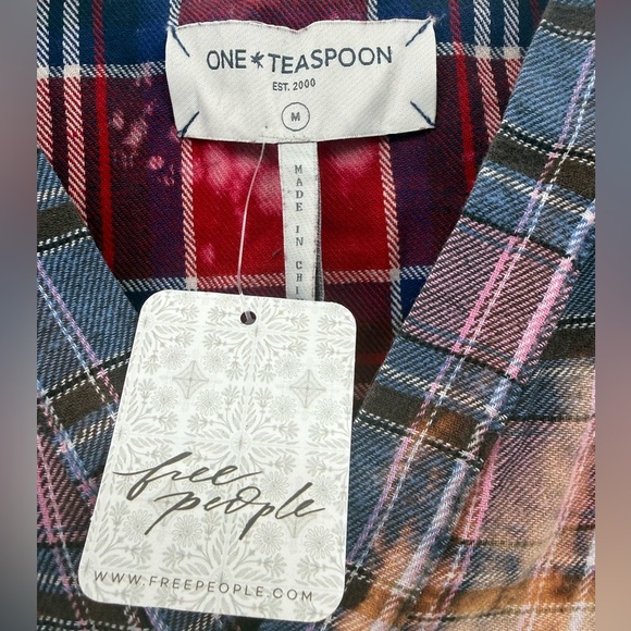 Free People X One teaspoon Split Flannel Hooded Top Size m Grunge Distress NWT - Picture 4 of 13